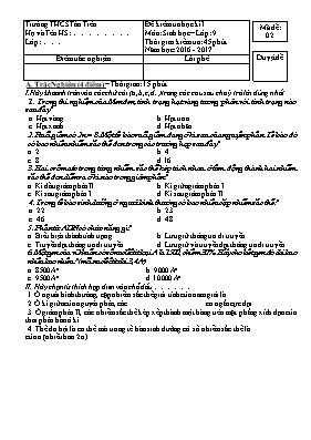 Đề kiểm tra học kì I Sinh học lớp 9 - Mã đề 02 - Năm học 2016-2017 - Trường THCS Tân Tiến